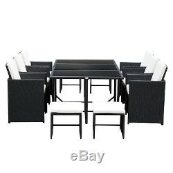 Outsunny 11pc Patio Furniture Rattan Dining Set Garden Wicker Table Chairs Seat