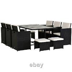 Outsunny 11pc Patio Furniture Rattan Dining Set Garden Wicker Table Chairs Seat