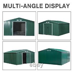 Outsunny 13 X 11ft Garden Storage Shed with2 Doors Galvanised Metal Green