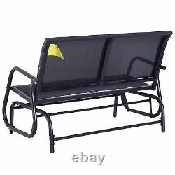 Outsunny 2 Person Patio Glider Bench Swing Chair Garden Mesh Rocker Steel Black