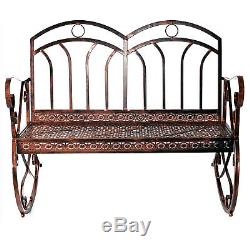 Outsunny 2 Seater Metal Garden Bench Outdoor Rocking Chair Bronze Love Seat