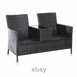 Outsunny 2 Seater Rattan Chair Garden Furniture Patio Love Seat With Table Brown
