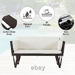 Outsunny 2 in 1 Rattan Folding Daybed Sofa Bench Garden Chaise Lounger withCushion