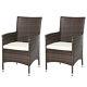 Outsunny 2pc Outdoor Rattan Armchair Wicker Dining Chair Set For Garden Brown