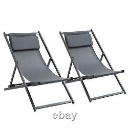 Outsunny 2Pcs Texteline Chaise Lounge Recliner Chair Adjust Lounger Patio Grey