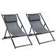 Outsunny 2pcs Texteline Chaise Lounge Recliner Chair Adjust Lounger Patio Grey