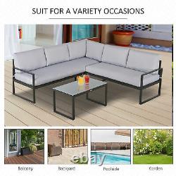 Outsunny 3 PCS Garden Furniture Conversation Set with Loveseat 3 Seater Sofa Table