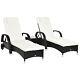 Outsunny 3 Pcs Rattan Lounger Recliner Bed Garden Furniture Set With Side Table
