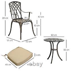 Outsunny 3 PCs Aluminium Garden Coffee Table Set with Parasol Hole & Cushions