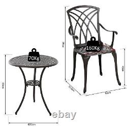 Outsunny 3 PCs Cast Aluminium Coffee Table Chairs Outdoor Garden Bistro Set