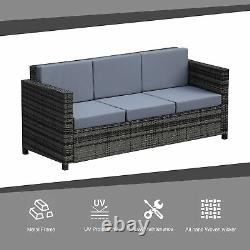 Outsunny 3 Seater Rattan Sofa All-Weather Wicker Weave Chair withCushion Grey