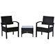Outsunny 3pc Garden Rattan Bistro Set Balcony Dining Table 2 Seater Chair Black