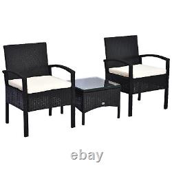 Outsunny 3PC Garden Rattan Bistro Set Balcony Dining Table 2 Seater Chair Black