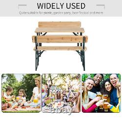 Outsunny 3PC Wooden Garden Picnic Set Patio Dining Beer Table Bench Chair Party