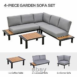 Outsunny 4 PCS Garden Furniture Conversation Set with Loveseat Corner Sofa Table