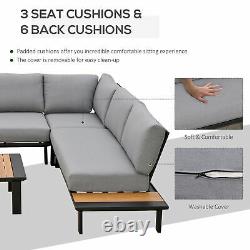 Outsunny 4 PCS Garden Furniture Conversation Set with Loveseat Corner Sofa Table