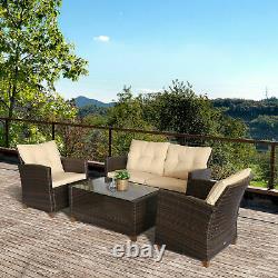Outsunny 4 PCS Garden Rattan Coffee Table Chair Furniture Set with Cushions Beige