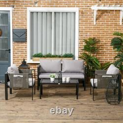 Outsunny 4 Piece Garden Sofa Set with Tempered Glass Coffee Table Padded Cushions
