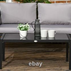 Outsunny 4 Piece Garden Sofa Set with Tempered Glass Coffee Table Padded Cushions