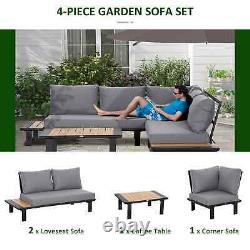 Outsunny 4 Pieces Aluminium Garden Furniture Set L Shape Sofa Set with Tables, C