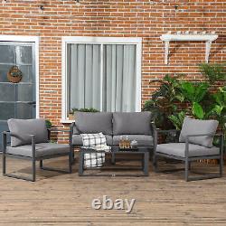 Outsunny 4 Pieces Garden Sectional Sofa Table Furniture Set Aluminium with Cushion
