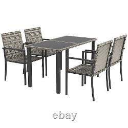 Outsunny 4 Seater Rattan Garden Furniture Set with Glass Tabletop Mixed Grey