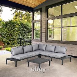 Outsunny 4PC Aluminium Garden Corner Sofa Set Coffee Table Padded Furniture