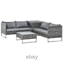 Outsunny 4Pcs Patio Rattan Sofa Garden Furniture Set Table with Cushions 4 Seater