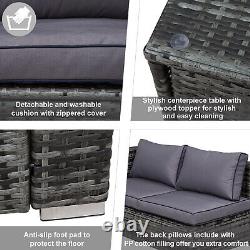 Outsunny 4Pcs Patio Rattan Sofa Garden Furniture Set Table with Cushions Grey