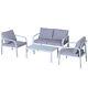 Outsunny 4pcs Garden Loveseat Chairs Table Furniture Aluminum With Cushion, White