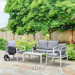 Outsunny 4pcs Garden Loveseat Chairs Table Furniture Aluminum with Cushion, White