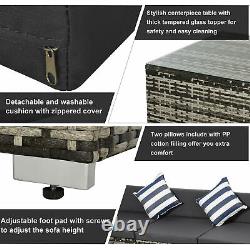 Outsunny 5 PC Rattan Sofa Set Patio Wicker Table Chair Dark Grey