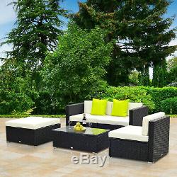 Outsunny 5 PCs Rattan Sofa Set Patio Wicker Table Chair Sectional Cushion Garden
