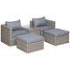 Outsunny 5 Pcs Rattan Garden Furniture Set Single Sofa Stool Coffeetable