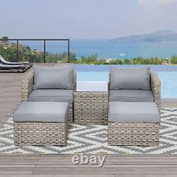 Outsunny 5 Pcs Rattan Garden Furniture Set Single Sofa Stool CoffeeTable