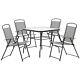Outsunny 5 Piece Garden Dining Furniture Set With 4 Folding Chairs & Parasol Hole