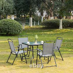Outsunny 5 Piece Garden Dining Furniture Set with 4 Folding Chairs & Parasol Hole