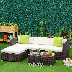 Outsunny 5 Pieces Rattan Sofa Set Wicker Sectional Cushion Patio Brown Garden