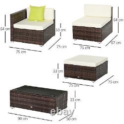 Outsunny 5 Pieces Rattan Sofa Set Wicker Sectional Cushion Patio Brown Garden