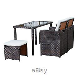 Outsunny 5PC Rattan Dining Set Foldable Tables and Chairs with Footrest Garden