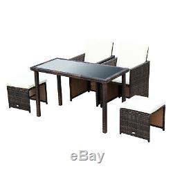 Outsunny 5PC Rattan Dining Set Foldable Tables and Chairs with Footrest Garden