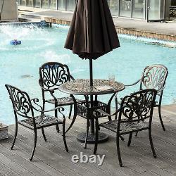 Outsunny 5PCs Garden Dining Conversation Set 4 Chairs Table Umbrella Hole