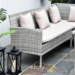 Outsunny 5Pcs Rattan Dining Set with Sofa, Coffee Table Footstool Garden Furniture
