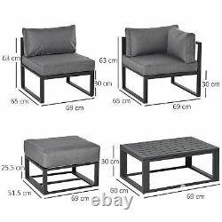 Outsunny 6 PC Garden Daybed Aluminum Sectional Sofa Set Coffee Table Footstool