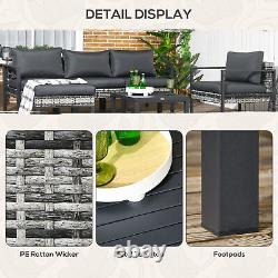 Outsunny 6 PCs Rattan Garden Furniture Set with Table, Cushion, Charcoal Grey