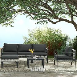 Outsunny 6 PCs Rattan Garden Furniture Set with Table, Cushion, Charcoal Grey