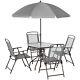 Outsunny 6 Piece Patio Dining Set With Garden Umbrella 4 Folding Chairs, Grey