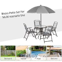 Outsunny 6 Piece Patio Dining Set with Garden Umbrella 4 Folding Chairs, Grey