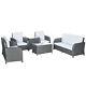 Outsunny 6 Piece Rattan Garden Furniture Set With Sofa, Glass Table, Grey