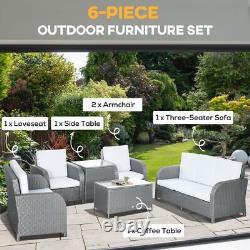 Outsunny 6 Piece Rattan Garden Furniture Set with Sofa, Glass Table, Grey